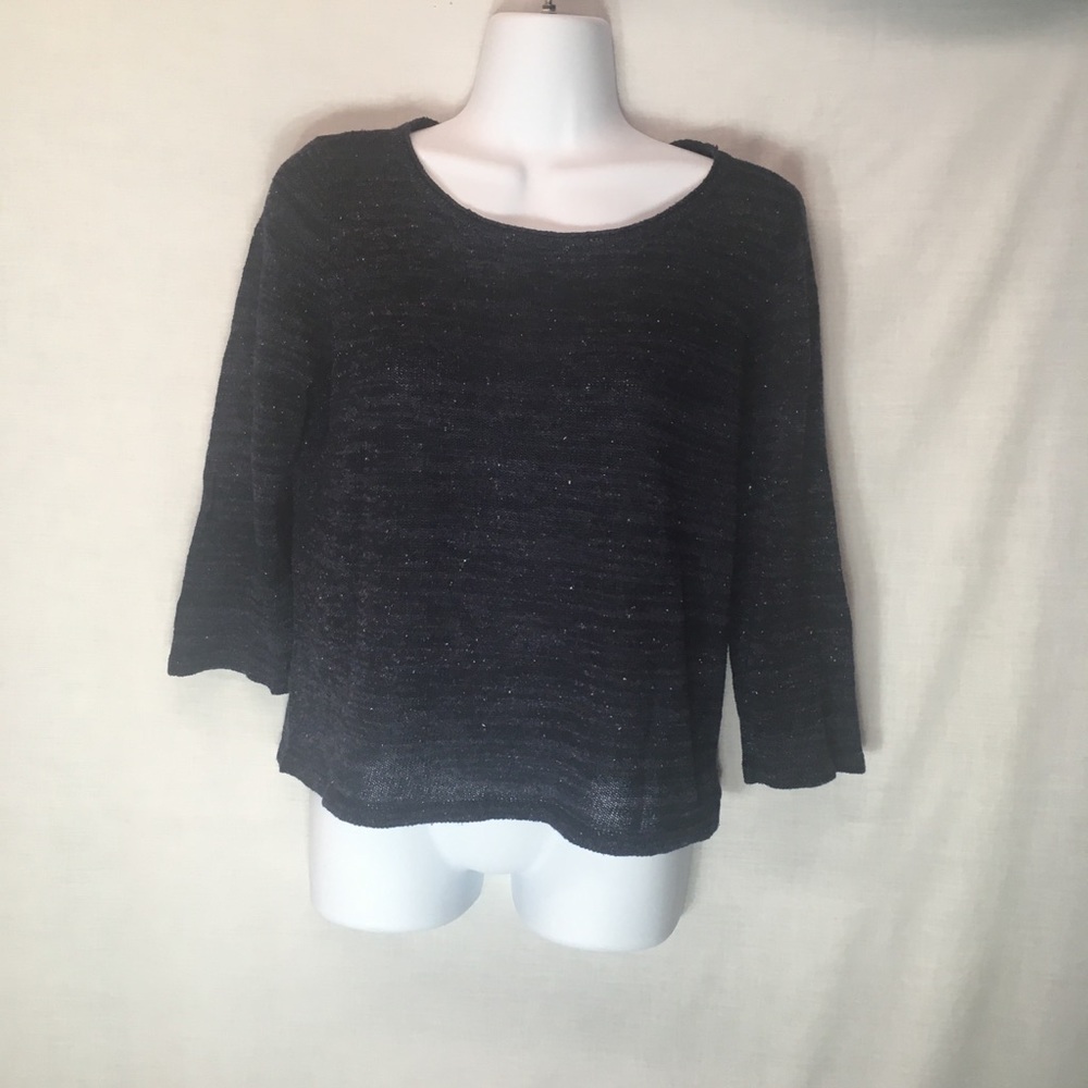 Eileen Fisher speckled navy 3/4 silk sweater
